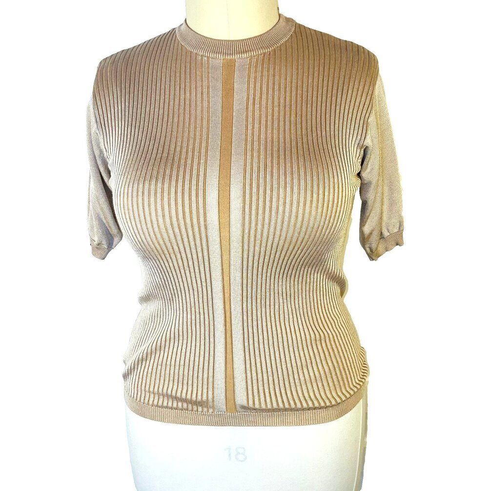 Bachrach Short Sleeve Sweater Womens XL Mens M Multi Ribbed Crew Neck Vintage